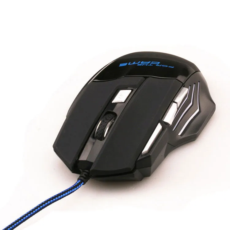 Black USB gaming mouse with colourful light, 6 buttons, nylon braided cable, Tyrannosaurus Rex design