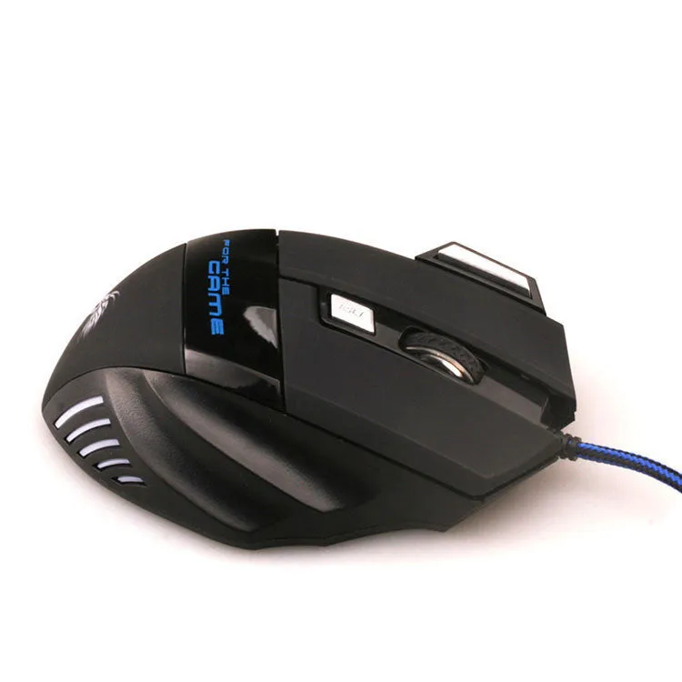Black USB gaming mouse with colourful light, 6 buttons, nylon braided cable, Tyrannosaurus Rex design
