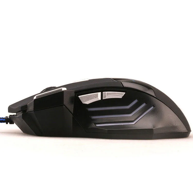 Black USB gaming mouse with colourful light, 6 buttons, nylon braided cable, Tyrannosaurus Rex design
