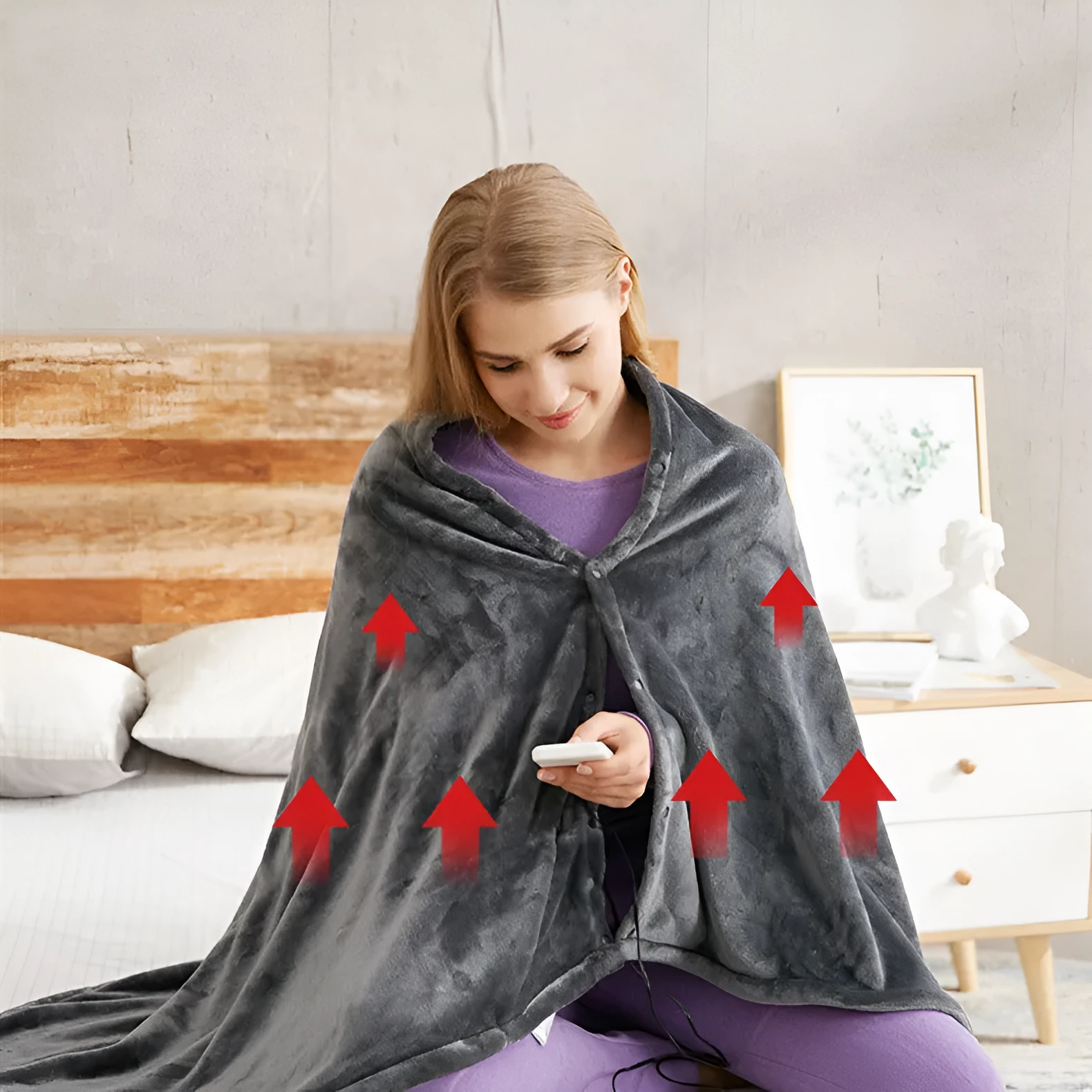 USB heated blanket made of coral fleece, 150x85cm, dark grey, with 3 temperature settings