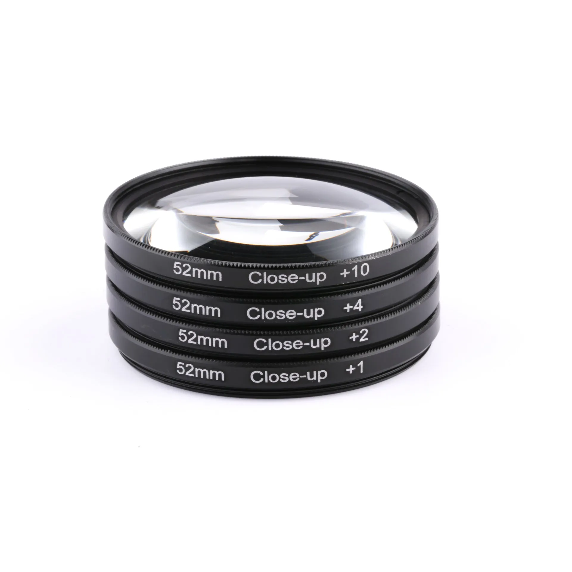Four-piece close-up lens set for SLR camera with nylon bag, round shape, multiple sizes available