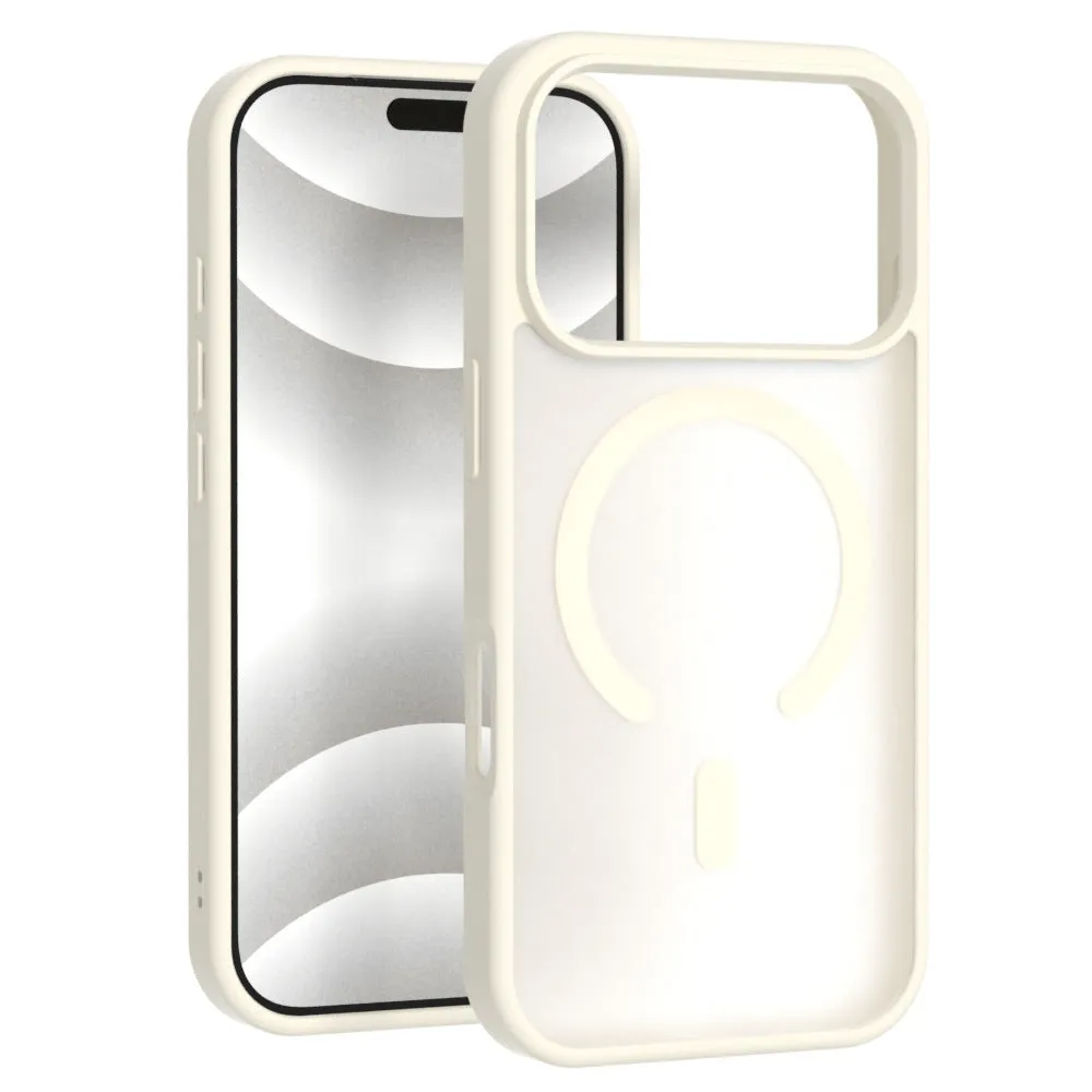 Frosted translucent magnetic phone case for iPhone showing anti-fingerprint finish and colour options black, white, gray, blue, purple