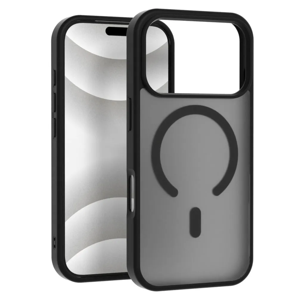 Frosted translucent magnetic phone case for iPhone showing anti-fingerprint finish and colour options black, white, gray, blue, purple