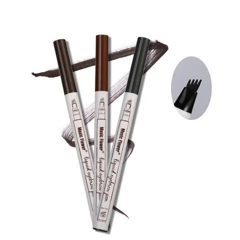 Waterproof four-tip eyebrow pen with fork tip applicator for natural hair-like brow strokes, 1ML liquid tint
