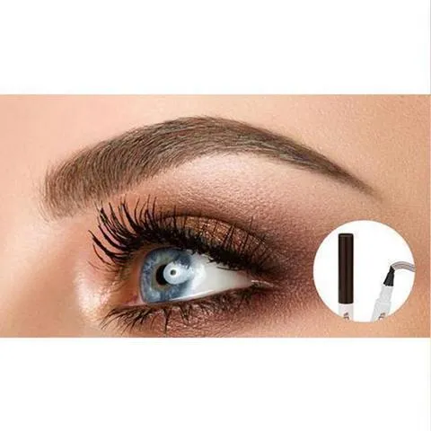 Waterproof four-tip eyebrow pen with fork tip applicator for natural hair-like brow strokes, 1ML liquid tint