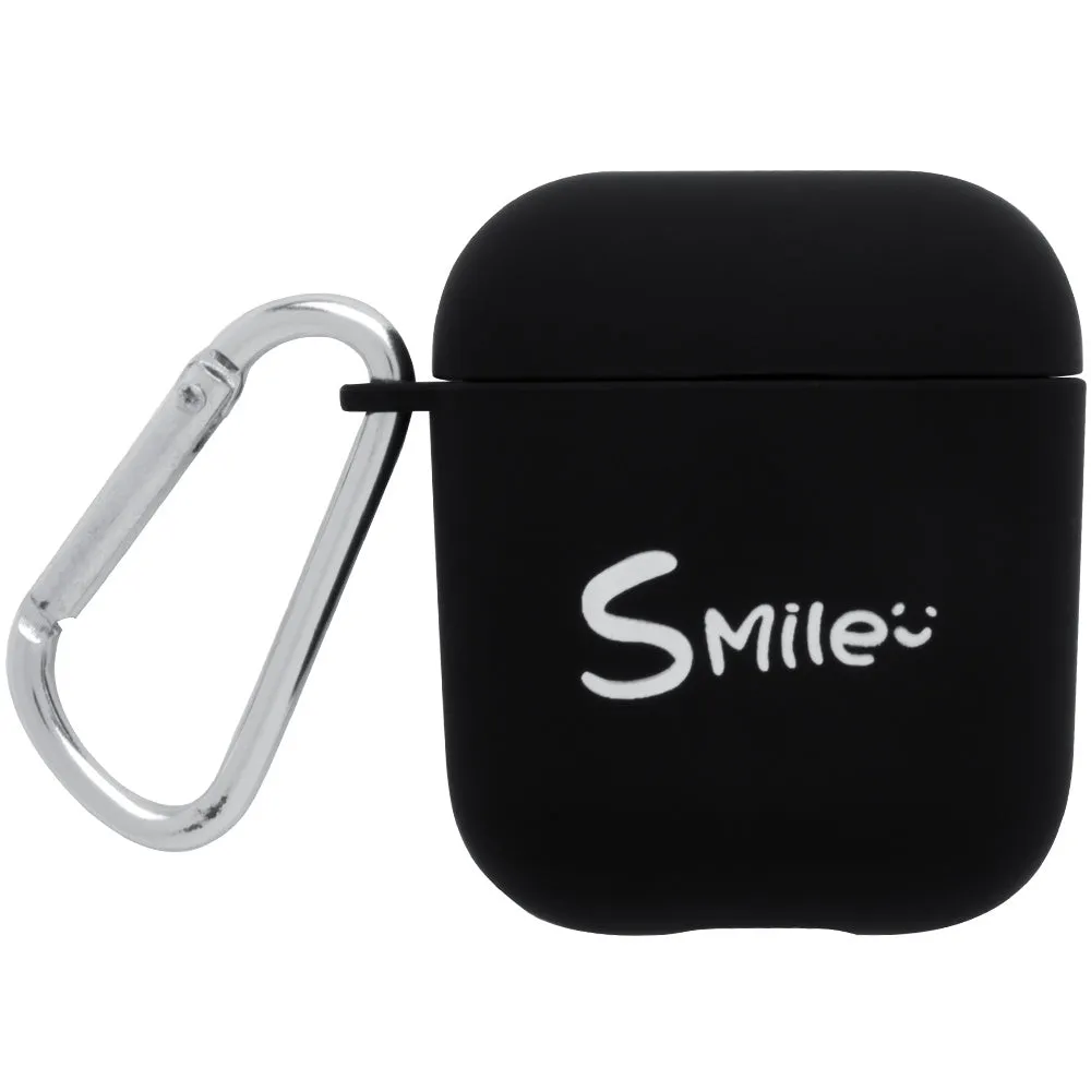 Black and Pink AirPods case covers with Flower, Love, and Smiley face emoji designs.