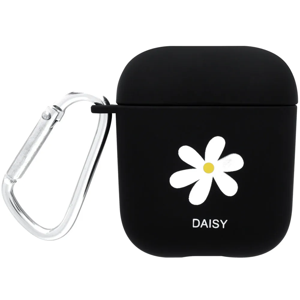 Black and Pink AirPods case covers with Flower, Love, and Smiley face emoji designs.