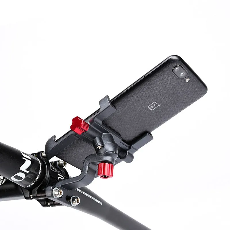 Motorcycle phone holder with 360 degree rotation in aluminium alloy on handlebar