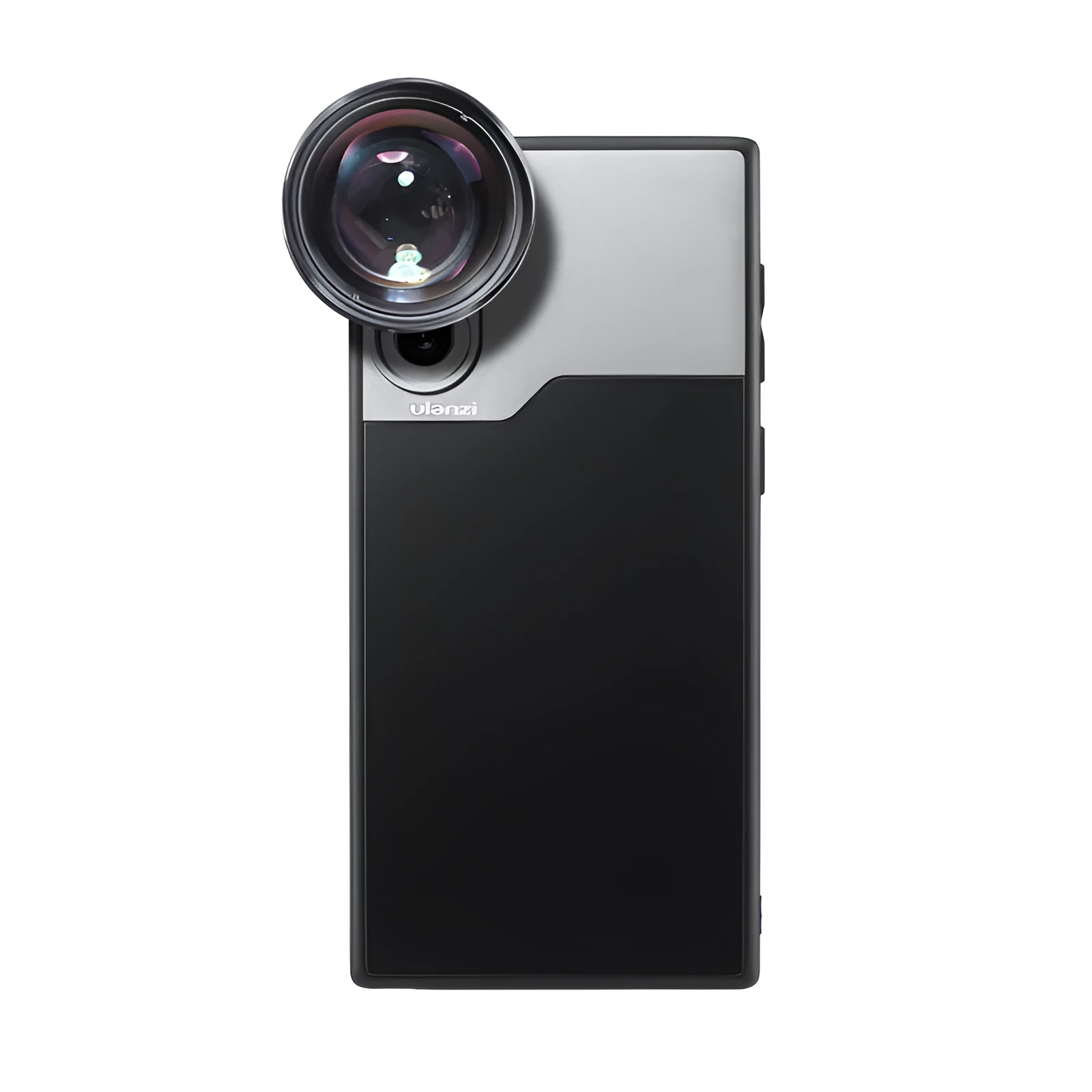 Black mobile phone back cover case with PC aluminium TPU construction and integrated lens shell element for Samsung NOTE10 and iPhone 8 Plus