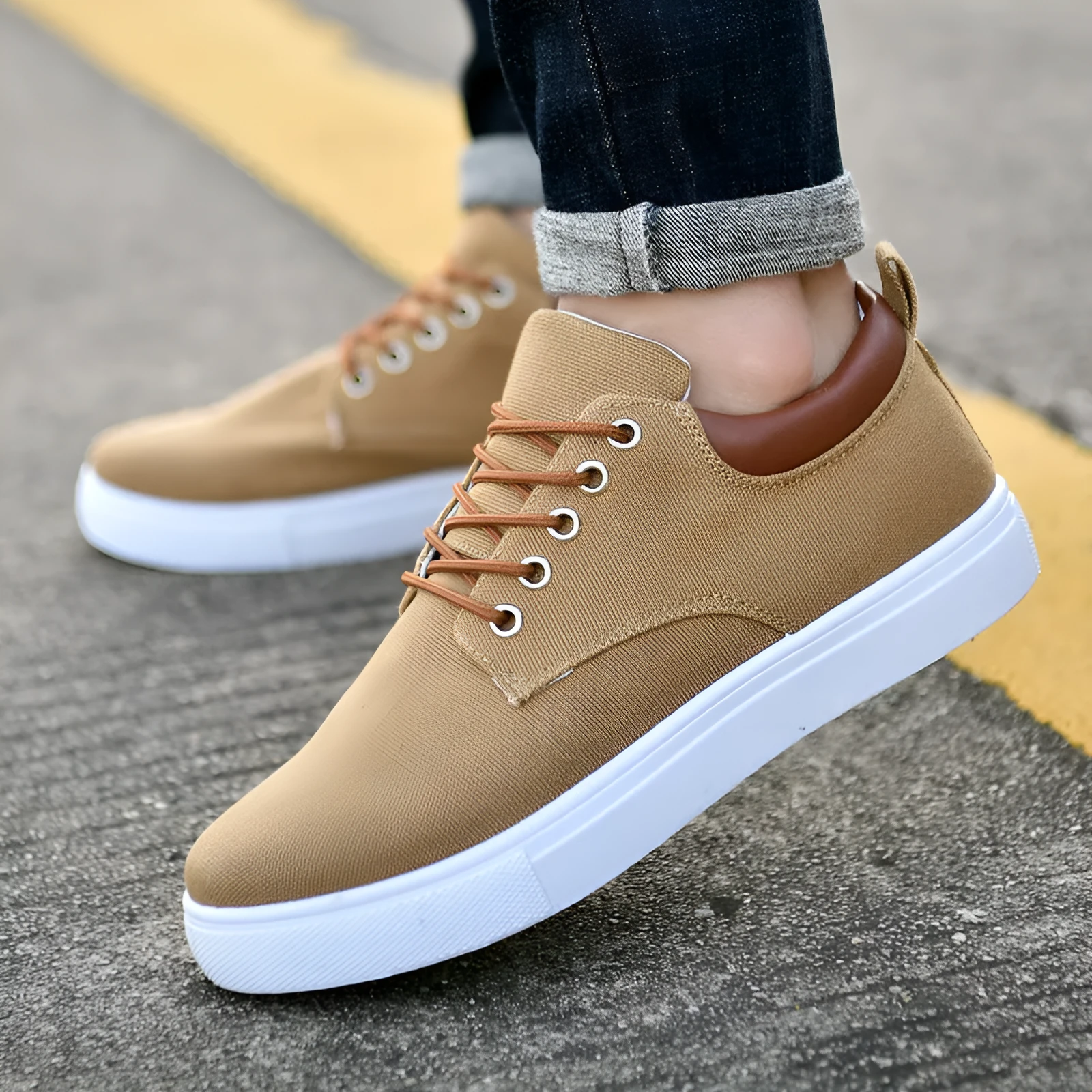 Men's high-top canvas sneakers in black with white sole and back-tie laces, size 46-47