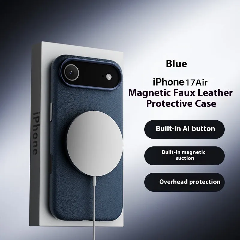 Black magnetic leather phone case for iPhone 17 Pro with electroplated finish