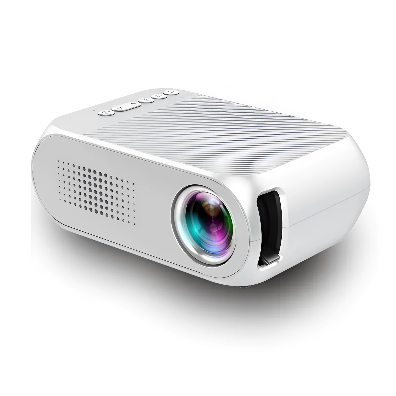 Mini portable projector in black with LED lens and 20-80 inch projection capability