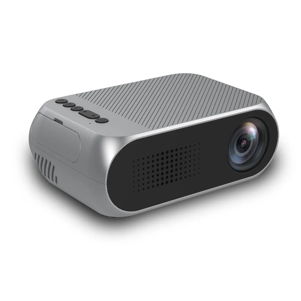 Mini portable projector in black with LED lens and 20-80 inch projection capability