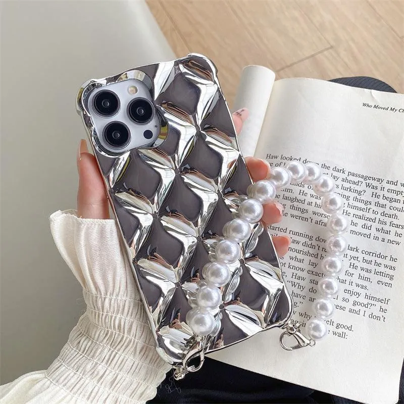 iPhone case with attached luxury diamond bracelet chain in silver or gold colour with flash diamond lock