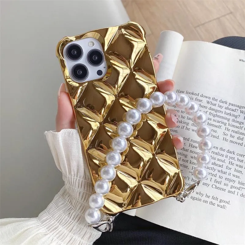 iPhone case with attached luxury diamond bracelet chain in silver or gold colour with flash diamond lock