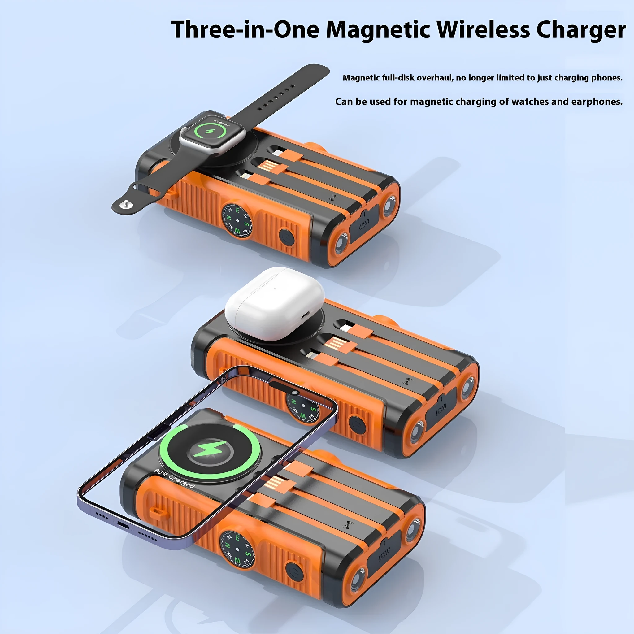 Solar hand crank power bank 20000mAh black plastic shell outdoor camping charger