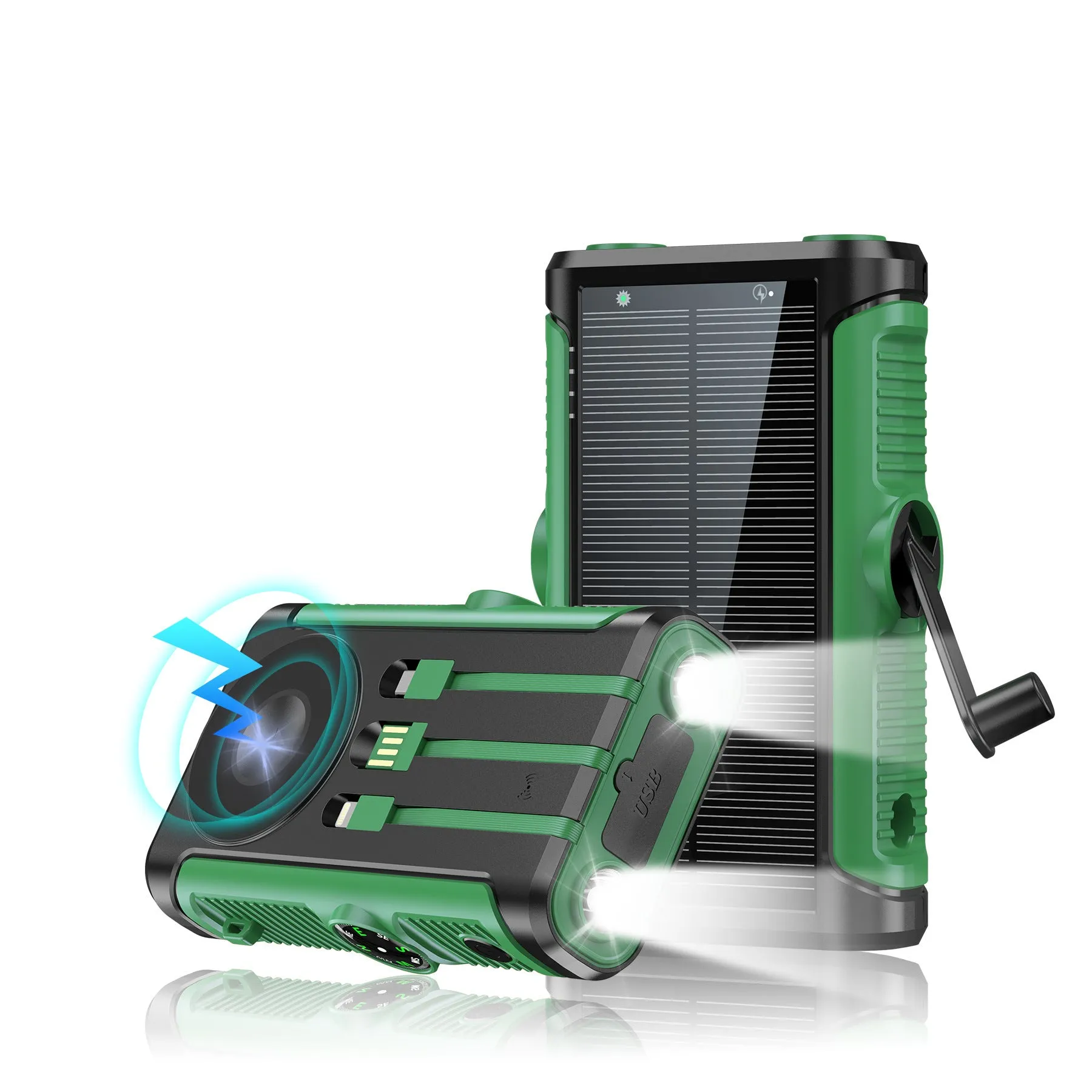 Solar hand crank power bank 20000mAh black plastic shell outdoor camping charger