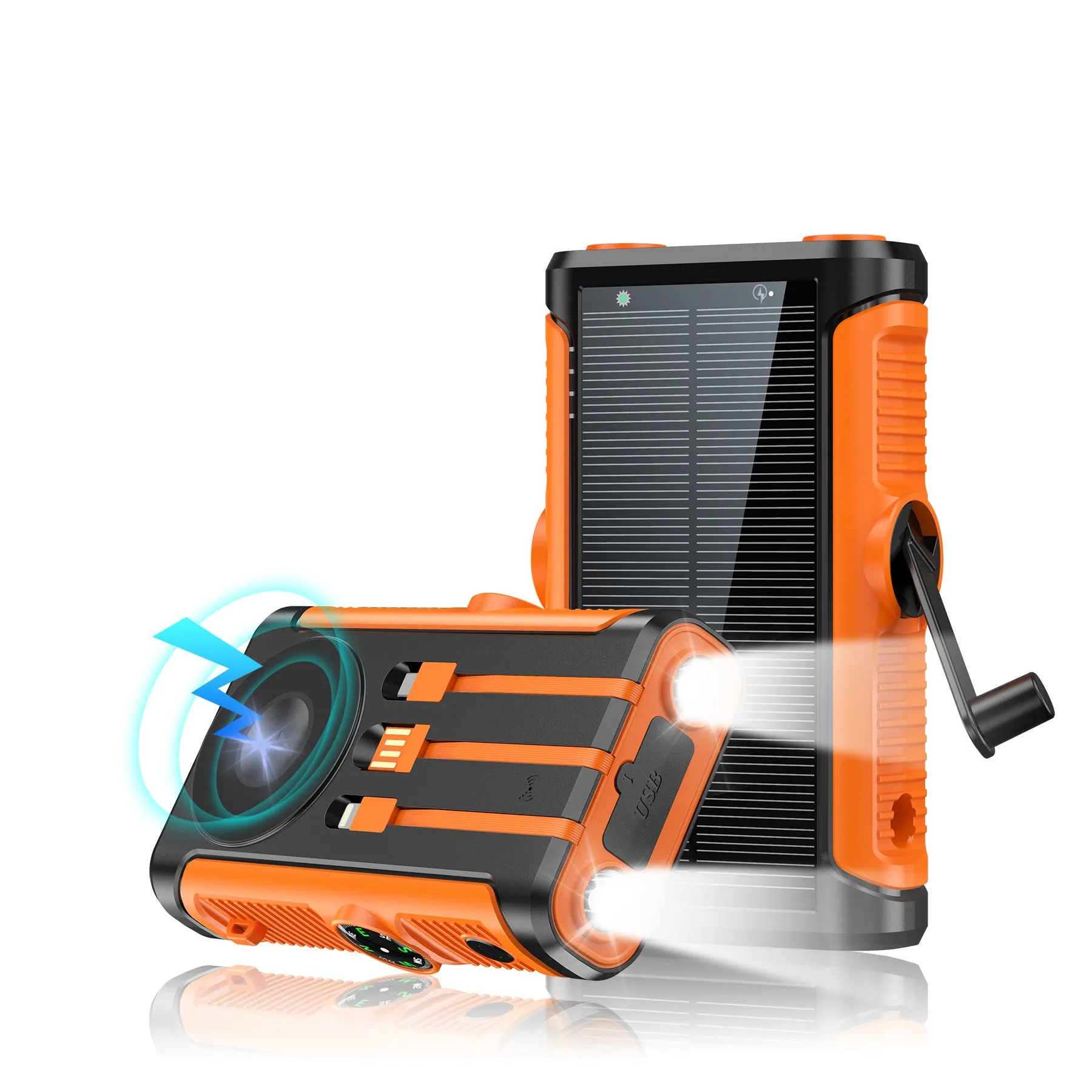 Solar hand crank power bank 20000mAh black plastic shell outdoor camping charger