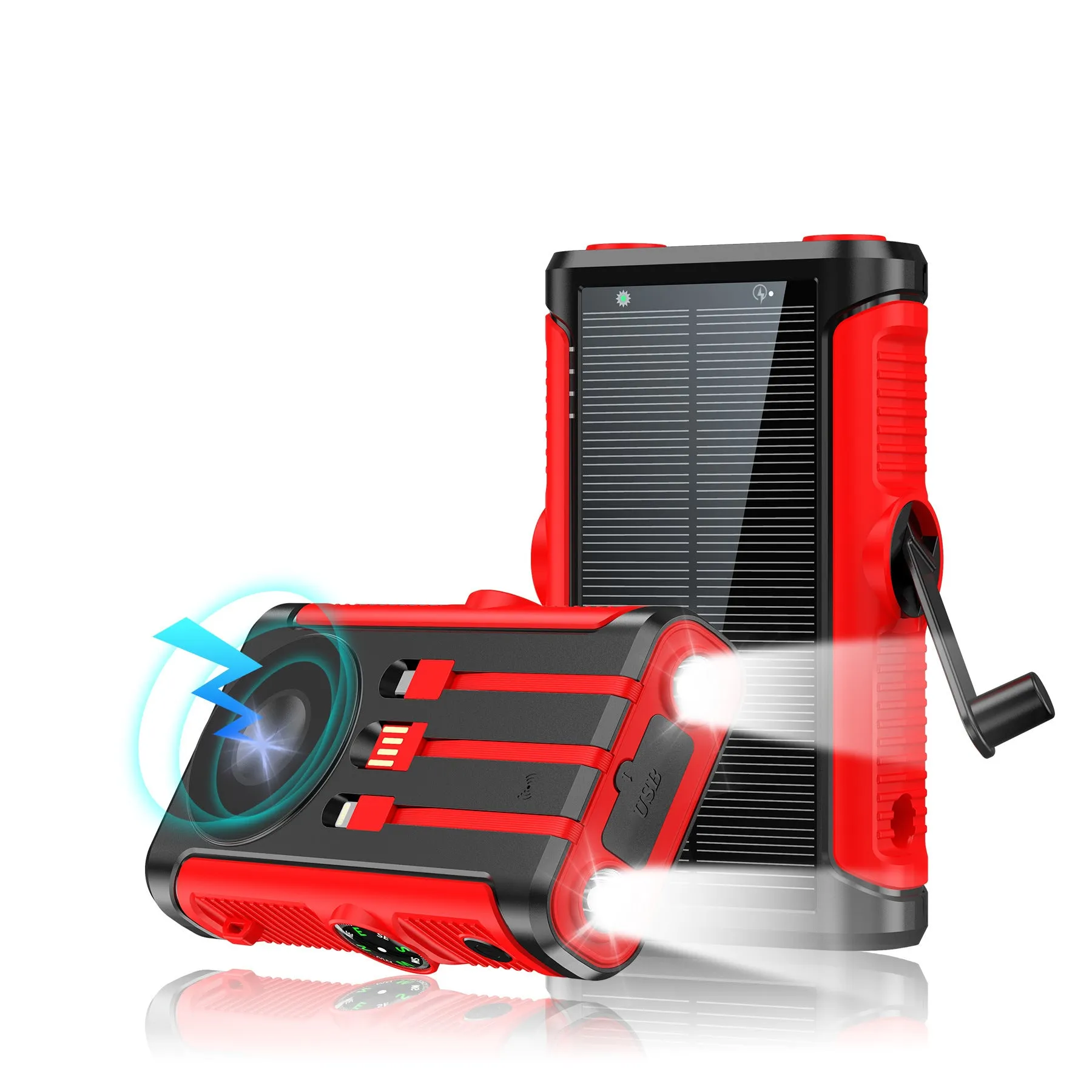 Solar hand crank power bank 20000mAh black plastic shell outdoor camping charger