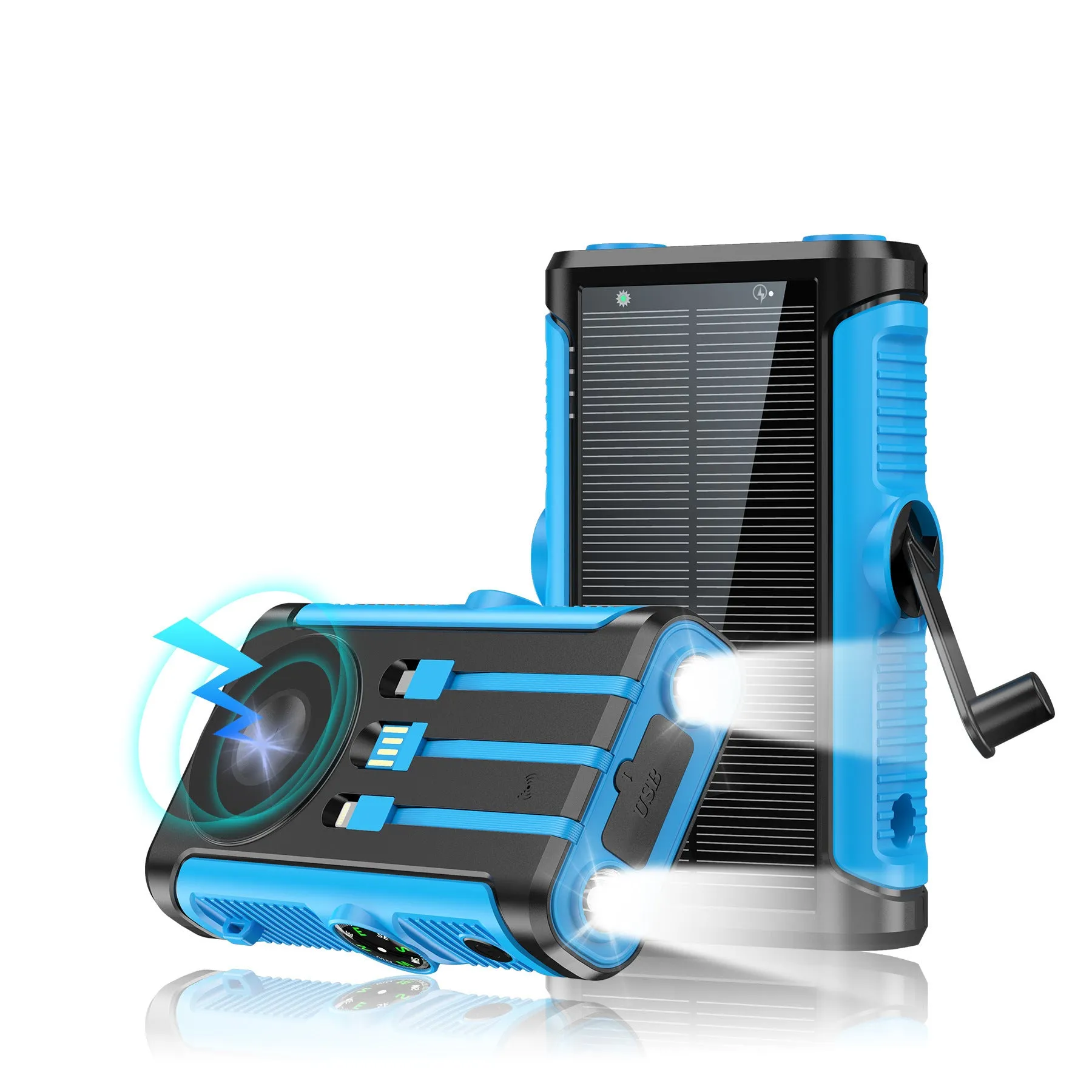 Solar hand crank power bank 20000mAh black plastic shell outdoor camping charger