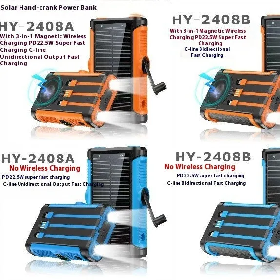 Solar hand crank power bank 20000mAh black plastic shell outdoor camping charger