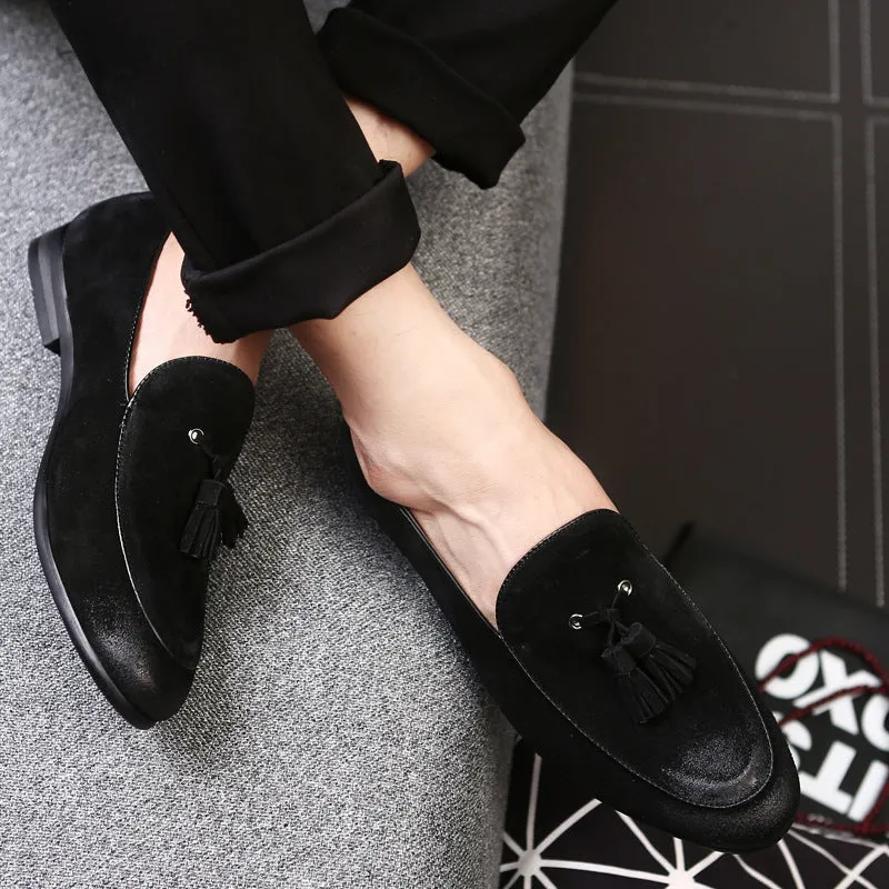 Men's leather mid-top pea shoes with profiled heel in black, sheepskin lining