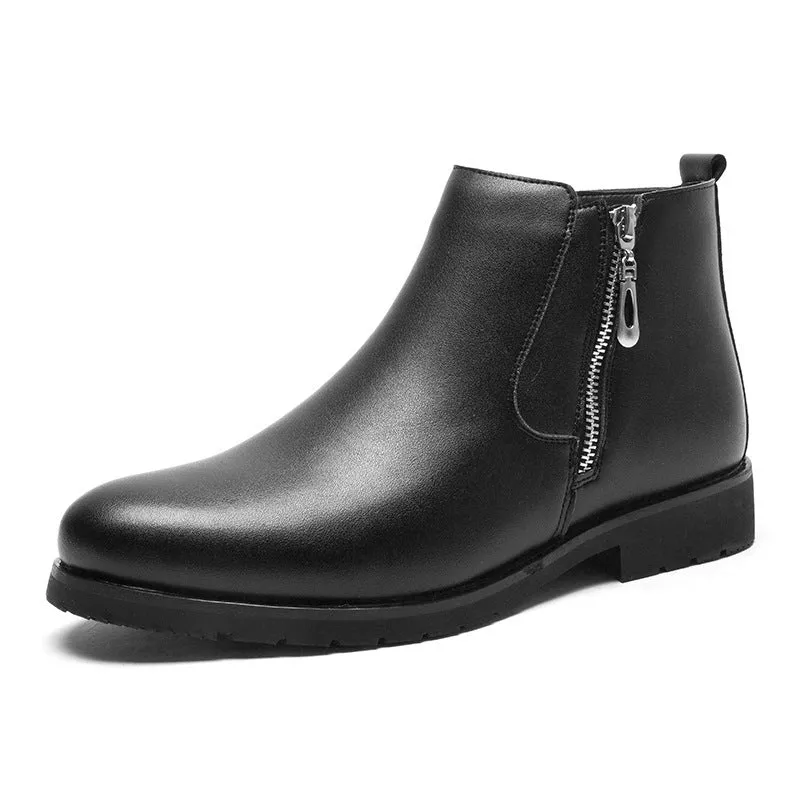 Men's black leather formal shoes, big size, with plush lining and rubber outsole