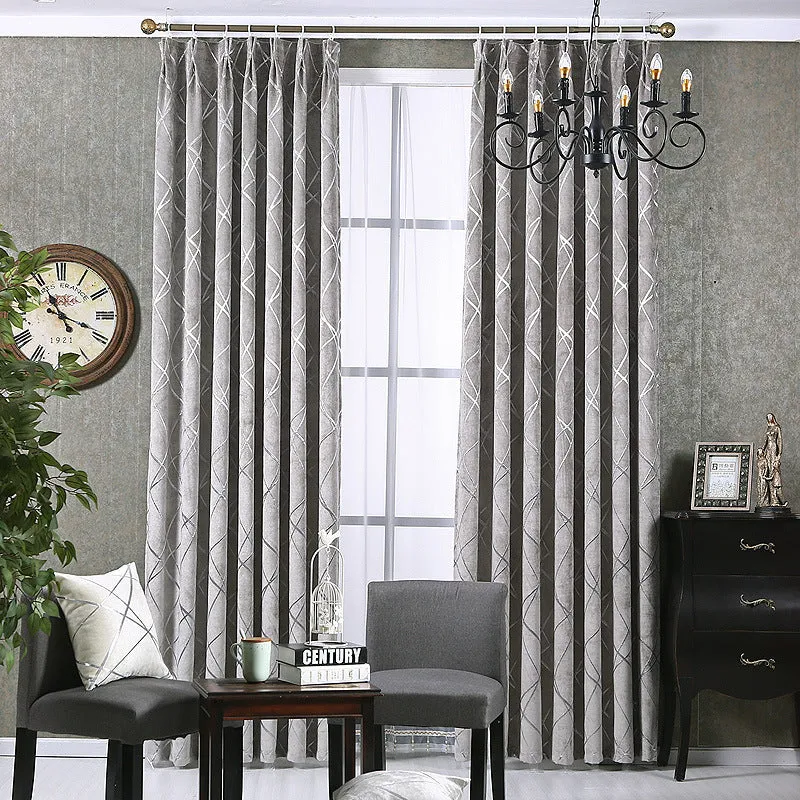 Solid colour chenille blackout curtain panel in grey, 1m x 2.7m, with jacquard texture for modern interior