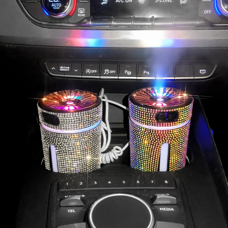 Luxury diamond car humidifier with LED light USB ultrasonic mini air purifier in black