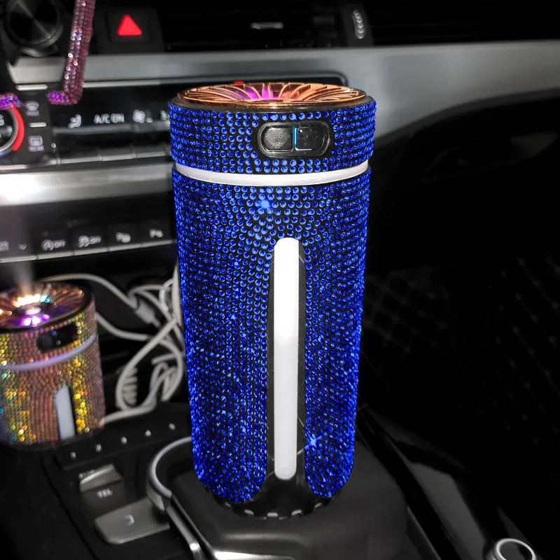 Luxury diamond car humidifier with LED light USB ultrasonic mini air purifier in black