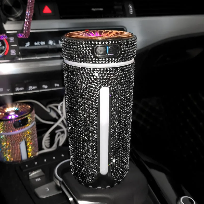 Luxury diamond car humidifier with LED light USB ultrasonic mini air purifier in black