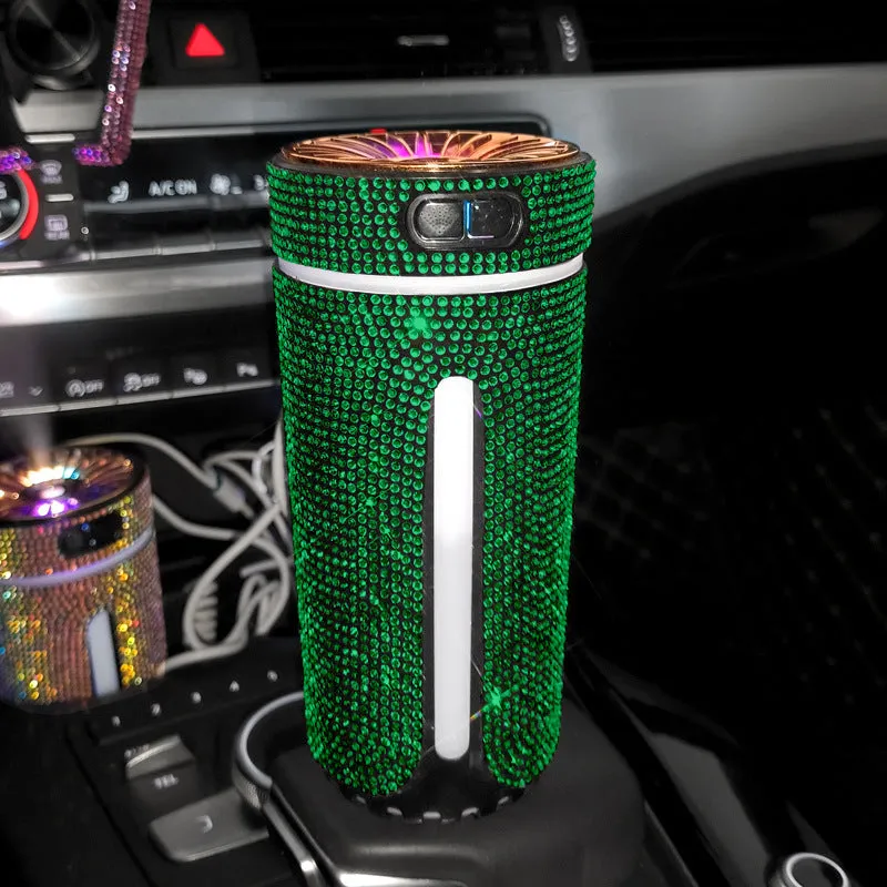 Luxury diamond car humidifier with LED light USB ultrasonic mini air purifier in black