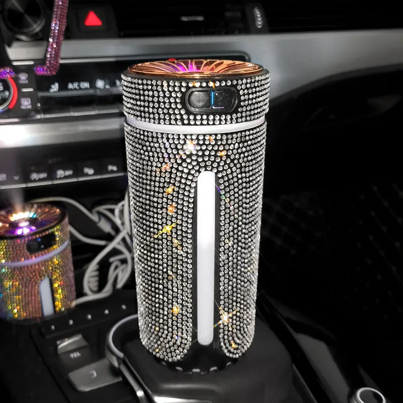 Luxury diamond car humidifier with LED light USB ultrasonic mini air purifier in black