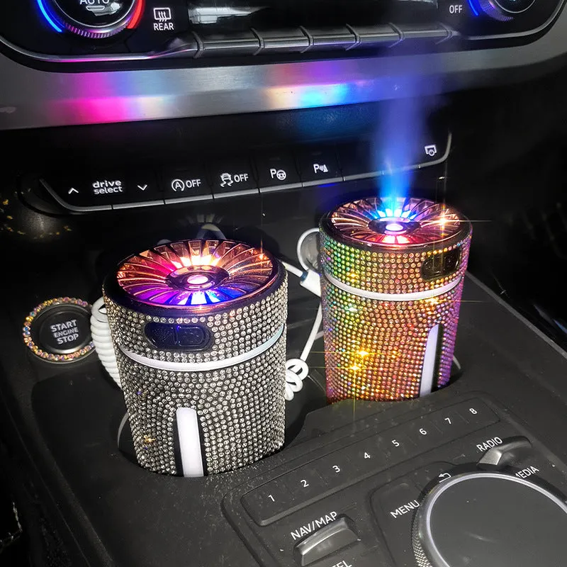 Luxury diamond car humidifier with LED light USB ultrasonic mini air purifier in black