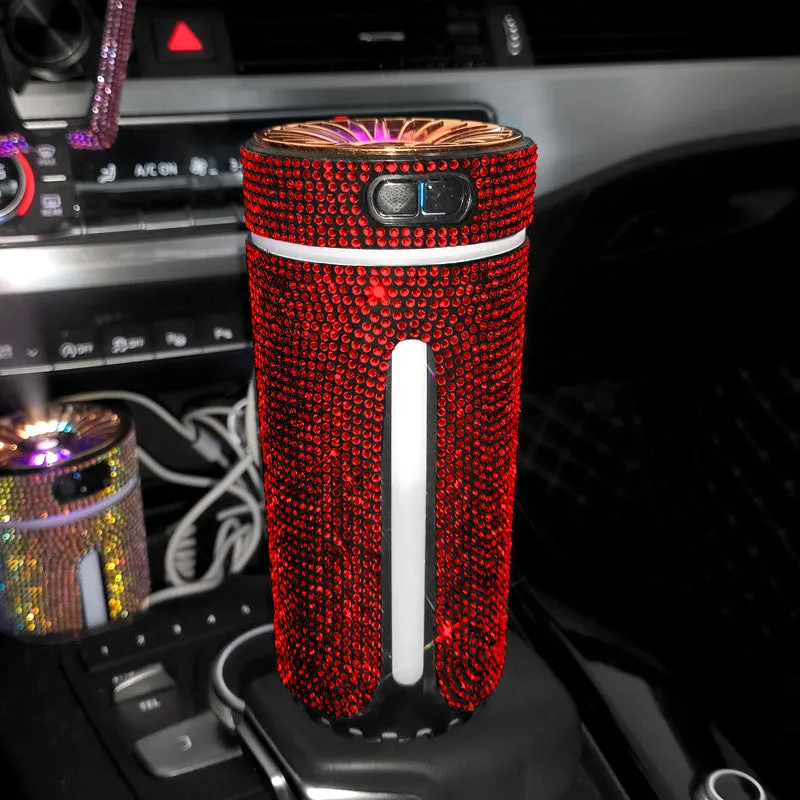 Luxury diamond car humidifier with LED light USB ultrasonic mini air purifier in black