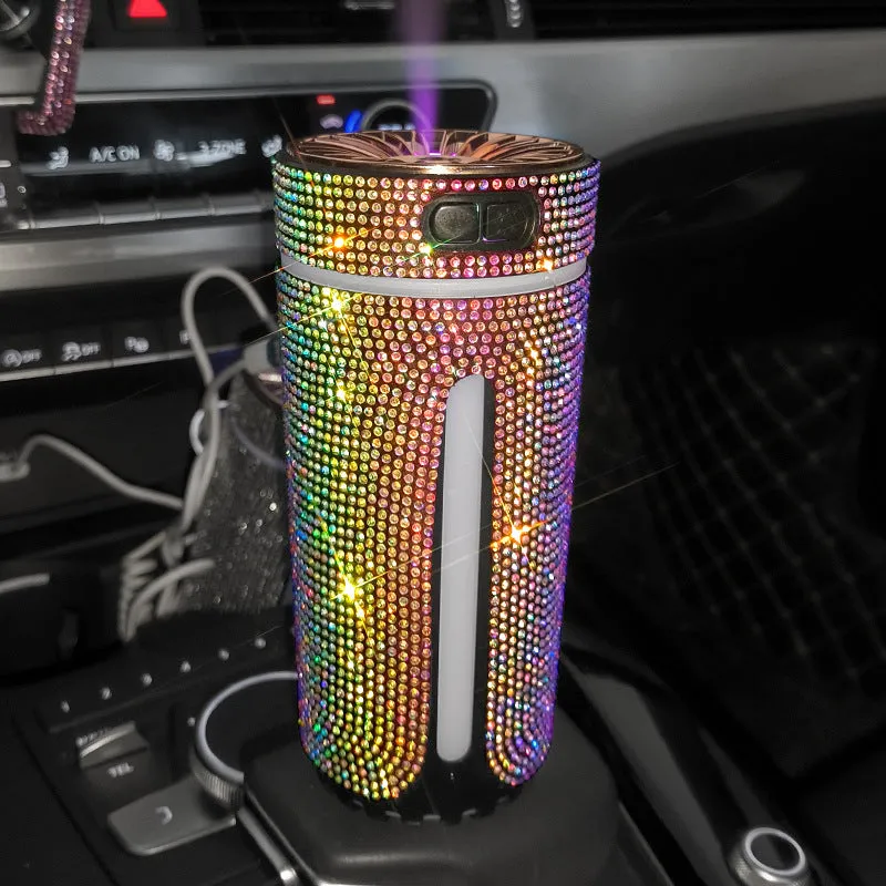 Luxury diamond car humidifier with LED light USB ultrasonic mini air purifier in black