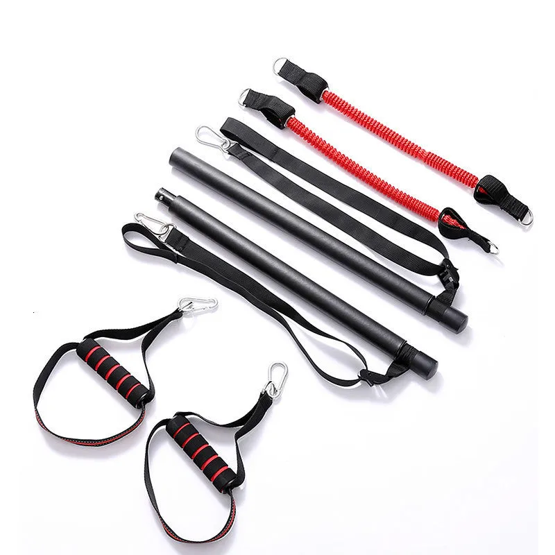 Body workout trainer bar with resistance bands, 100cm pole, rubber buckles, A4 colour style for strength training