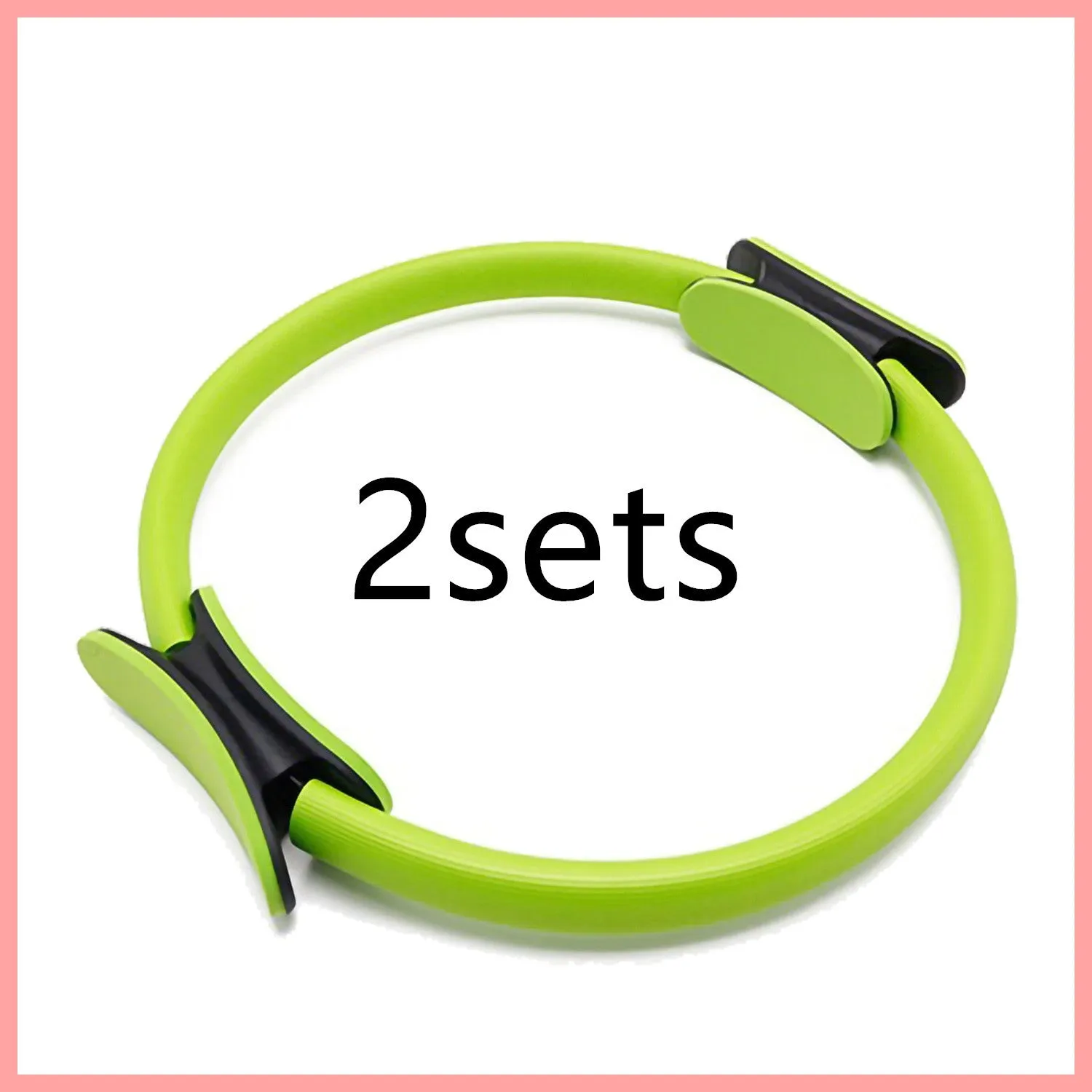 Pink pilates ring with ergonomic design on white background for yoga and home workout resistance training