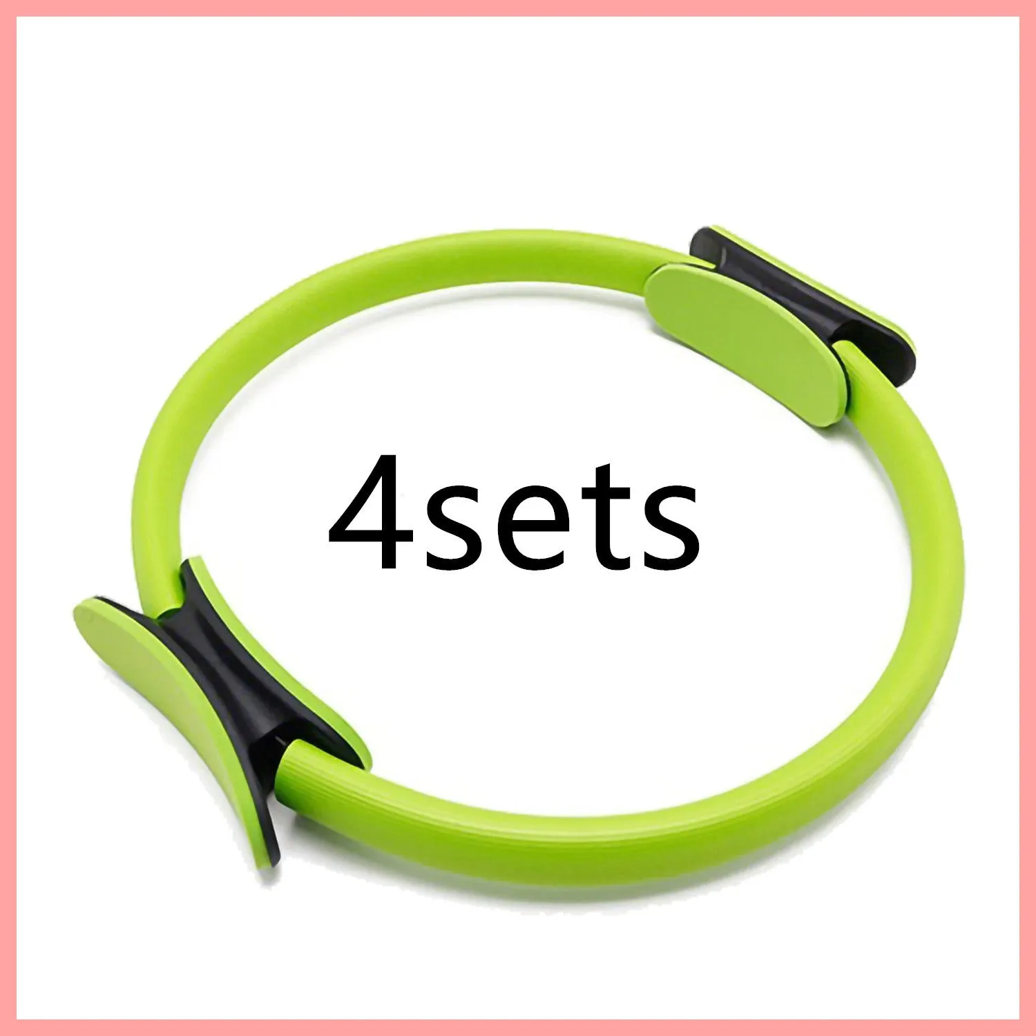 Pink pilates ring with ergonomic design on white background for yoga and home workout resistance training