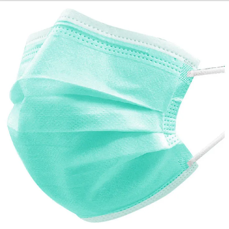 Disposable 3-ply non-woven medical surgical face mask in light blue with ear loops