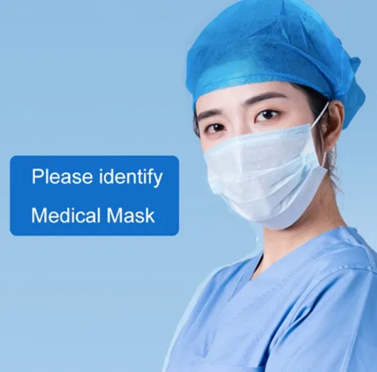 Disposable 3-ply non-woven medical surgical face mask in light blue with ear loops