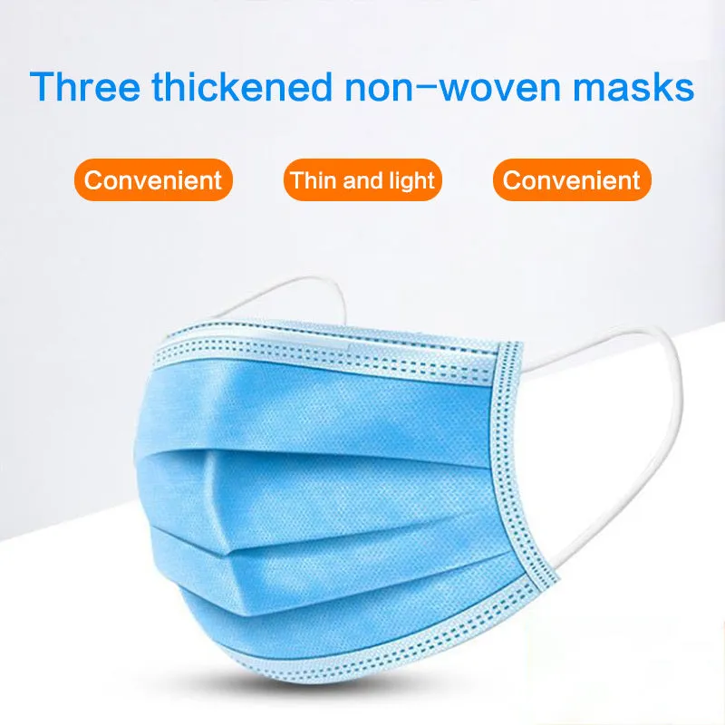 Disposable 3-ply non-woven medical surgical face mask in light blue with ear loops