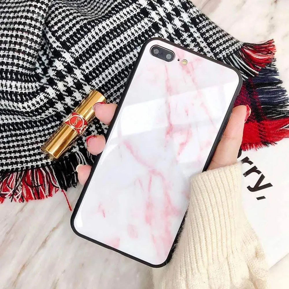 Marble glass phone case with TPU bumper for iPhone 6 to XS Max, Beige colour option