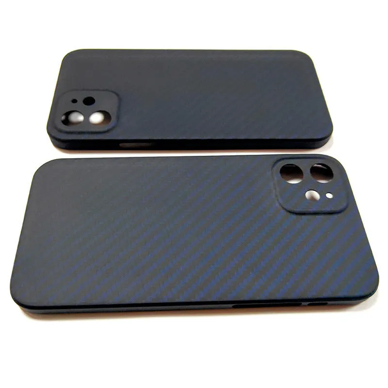 Black Kevlar aramid fibre phone case for iPhone 12 series with business stripe pattern and fine hole texture