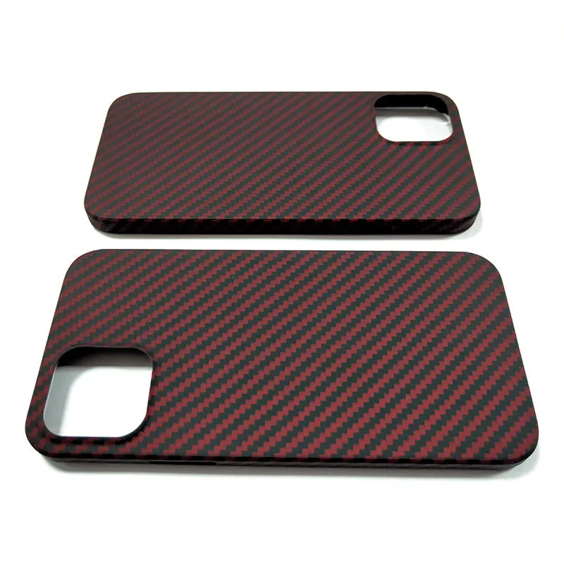 Black Kevlar aramid fibre phone case for iPhone 12 series with business stripe pattern and fine hole texture