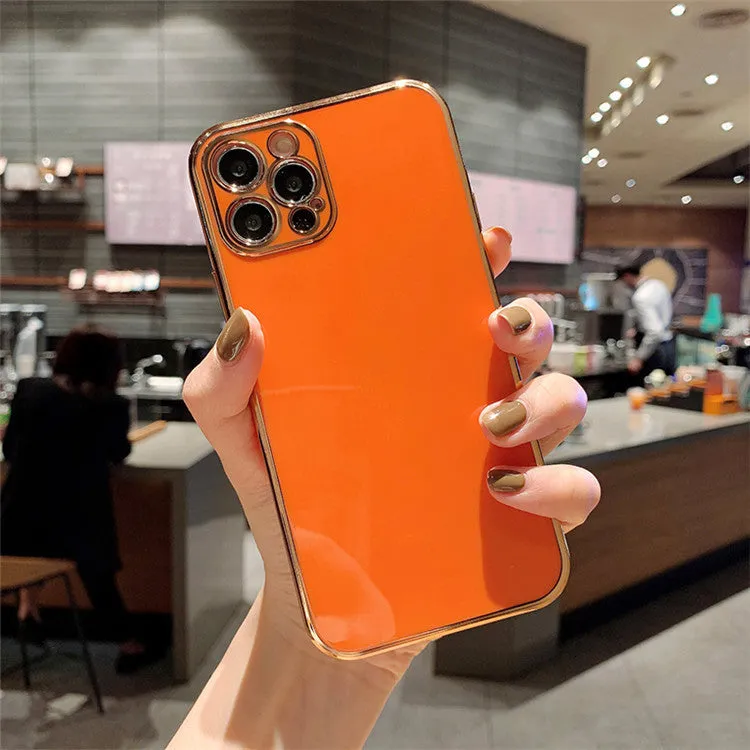 Luxury electroplating solid colour TPU and metal phone case for iPhone, back cover with geometric pattern