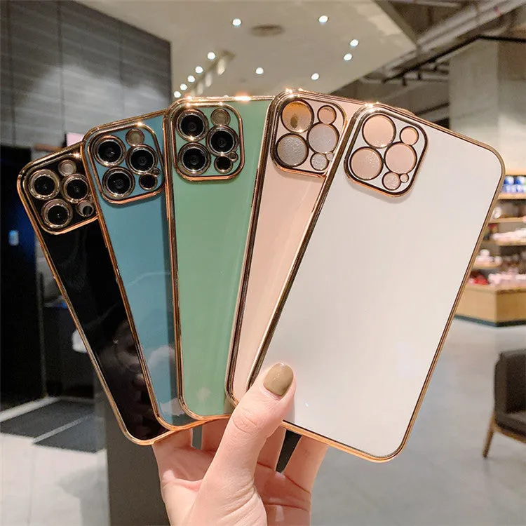 Luxury electroplating solid colour TPU and metal phone case for iPhone, back cover with geometric pattern
