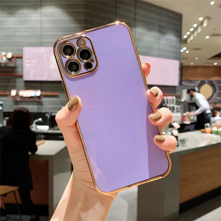 Luxury electroplating solid colour TPU and metal phone case for iPhone, back cover with geometric pattern