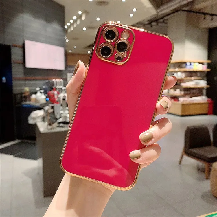 Luxury electroplating solid colour TPU and metal phone case for iPhone, back cover with geometric pattern