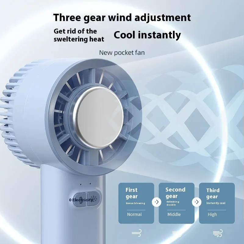 Mini handheld turbo jet fan in white with brushless motor, 3600mAh battery, and ice-cool function